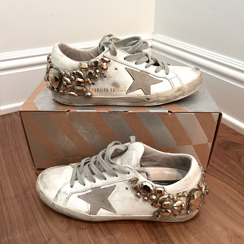 Golden Goode super star embellished low top sneakers with gems